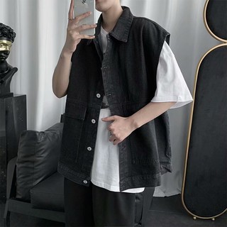 Áo khoác gile túi hộp denim unisex nam nữ không tay dáng rộng phong cách trẻ trung năng động