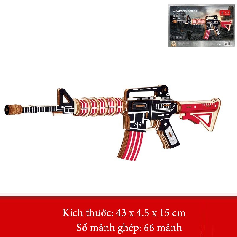 Đồ chơi lắp ghép mô hình 3D gỗ - M16 rifle cắt laser