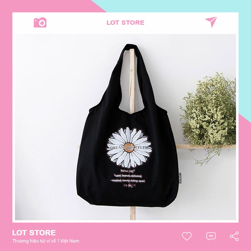 Túi tote vải canvas trơn đeo chéo đi học LOT STORE TX748