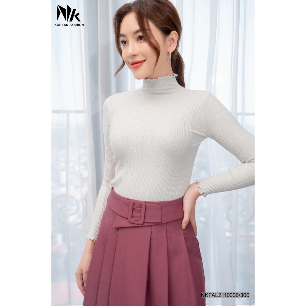 Áo Len Tăm Nữ Cổ Bèo NK Fashion Thiết Kế Dài Tay Cách Điệu, Kiểu Dáng Basic Trẻ Trung NKFAL2110006