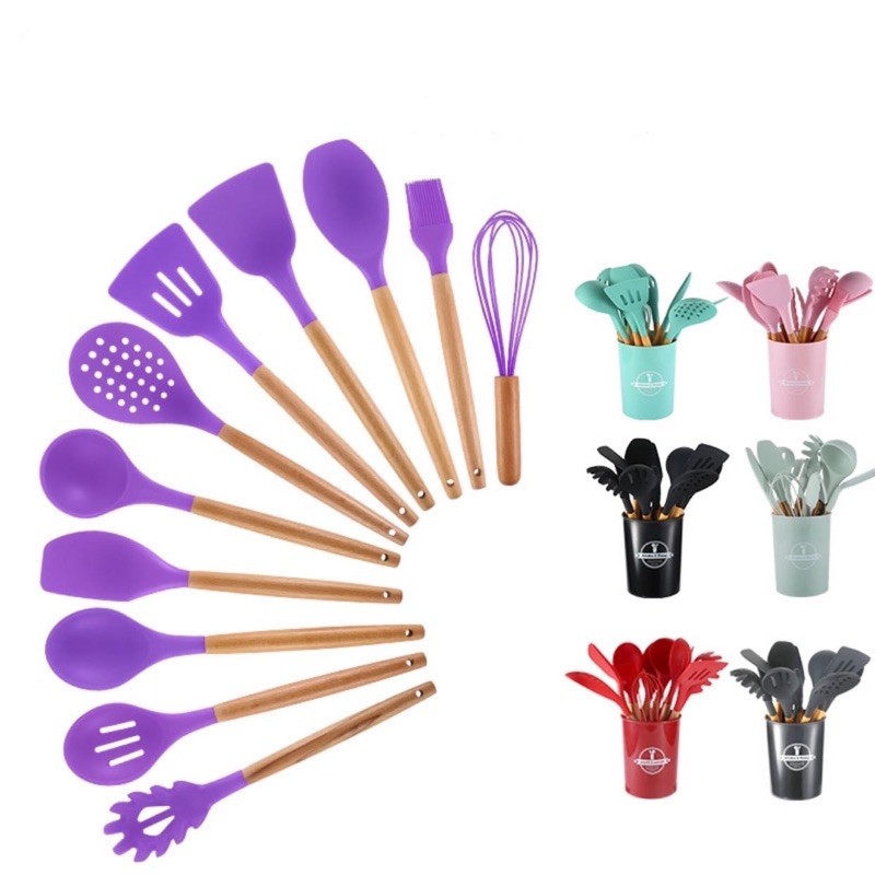 Bộ dụng cụ nhà bếp, nấu ăn làm bánh 12 món bằng silicone chịu nhiệt cao