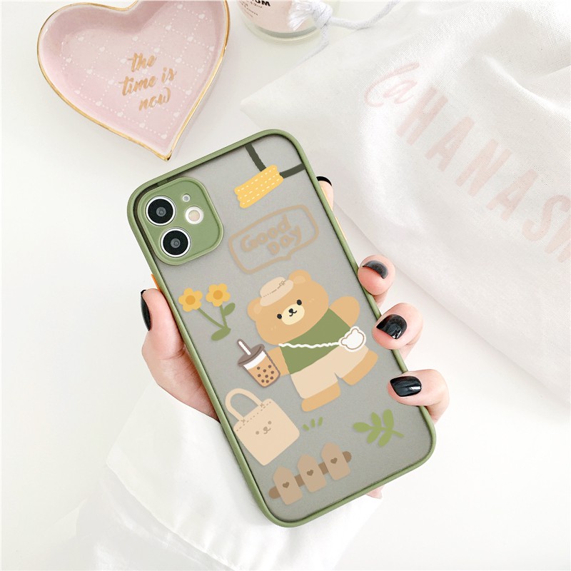 Ốp lưng iphone Gấu Good Day nhám viền nổi cong 5/5s/6/6plus/6s/6splus/7/7plus/8/8plus/x/xr/xs/11/12/pro/max/plus/promax | BigBuy360 - bigbuy360.vn