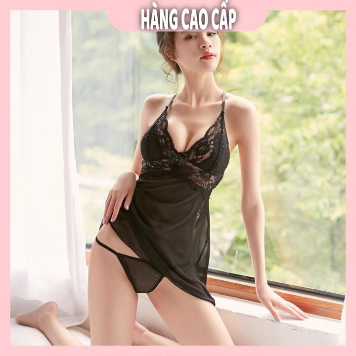 Váy ngủ xuyên thấu sexy hai dây chéo lưng phối ren ngực ren eo quyến rũ | BigBuy360 - bigbuy360.vn