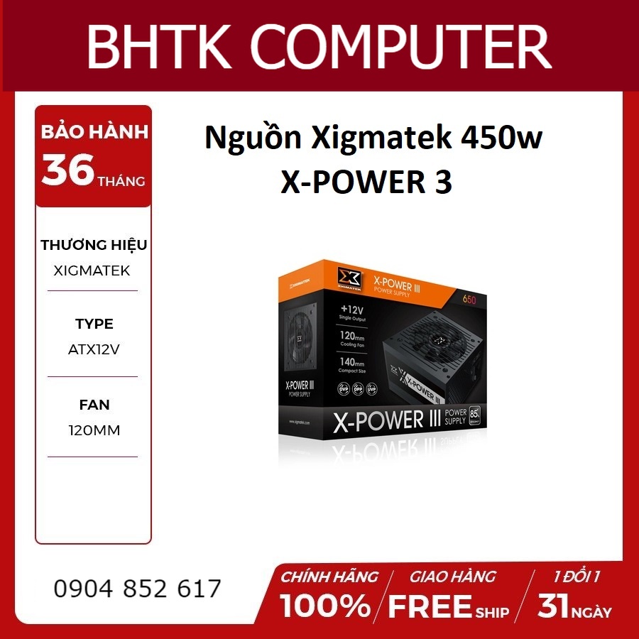 Nguồn máy tính XIGMATEK X-POWER III X-350/ X-450/ X-650 Hàng chính hãng bảo hành 36 tháng lỗi 1 đổi 1