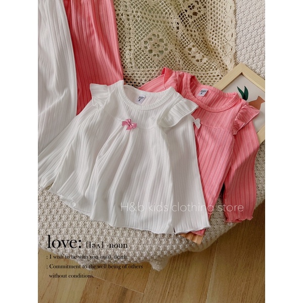 Bộ Dài Tay Chất Tăm Đũa Mềm Đính Nơ Cho Bé Gái 10-20kg