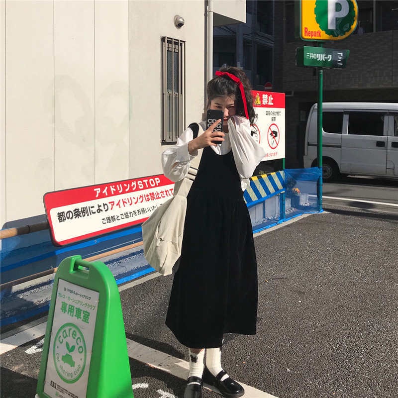 Bộ Áo Sơ Mi + Đầm Không Tay Thiết Kế Mới Thời Trang Theo Phong Cách Hàn Quốc Dành Cho Nữ