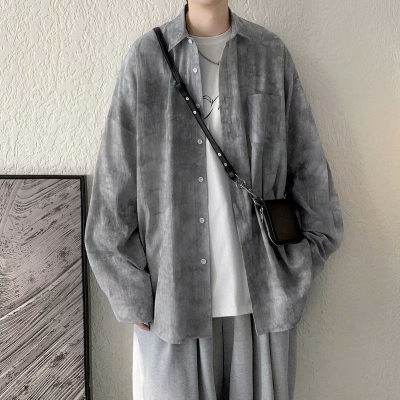 Áo sơ mi tay dài dáng rộng phối màu độc đáo thời trang Hàn Quốc cho nam size M-3XL