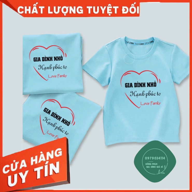 Áo gia đình nhỏ hạnh phúc to Đồ gia đình 3/4/5 người giá rẻ Thun cotton Màu thiên thanh GD0004TT Áo thun giá sỉ