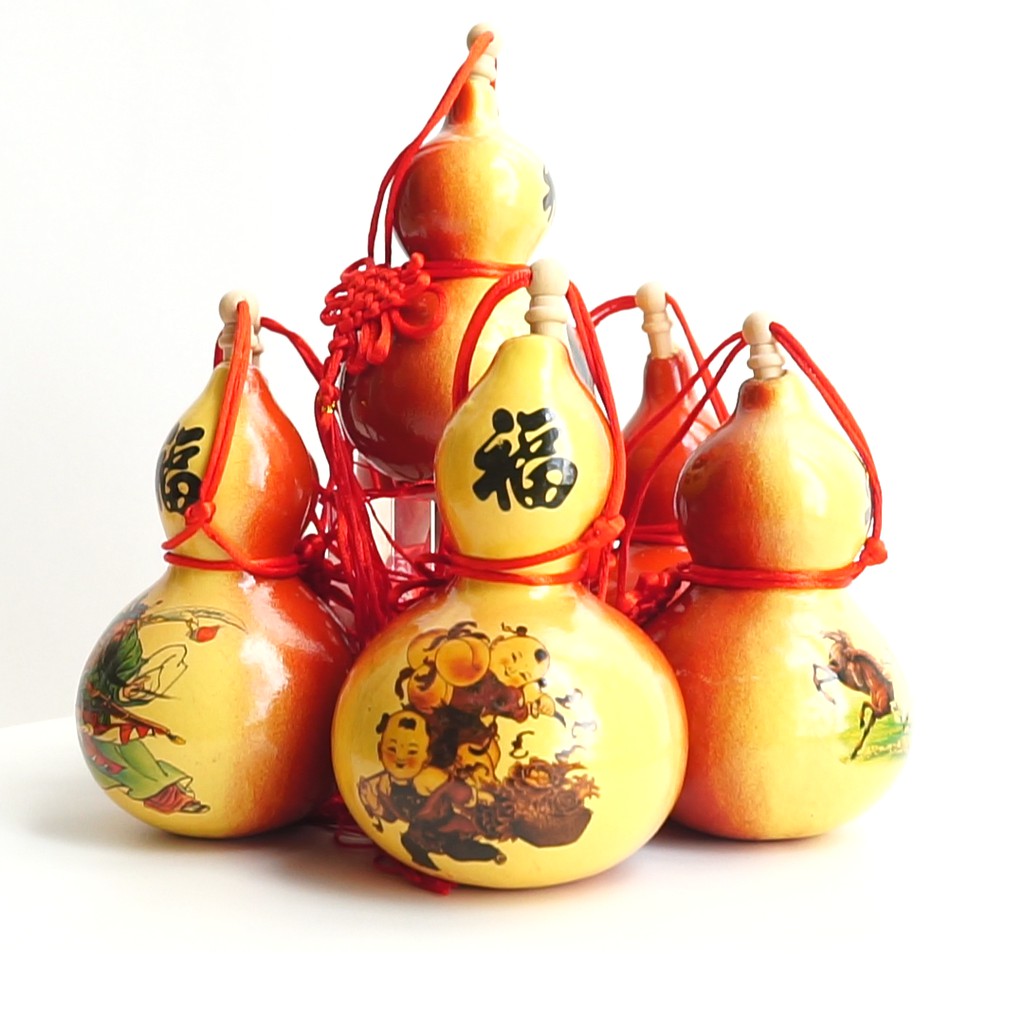 Bầu hồ lô phong thủy tự nhiên hút vượng khí dây đỏ có nắp nhiều màu | BigBuy360 - bigbuy360.vn