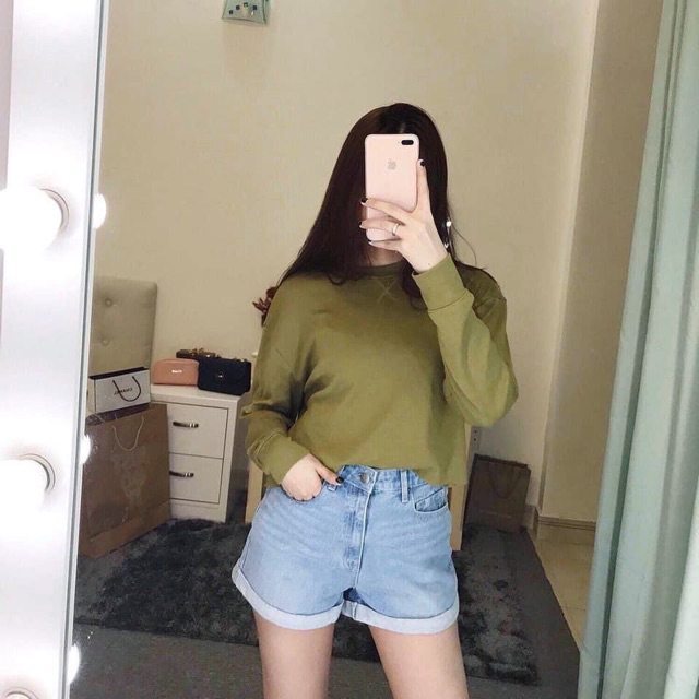 Quần short jeans xăn lai lưng cao