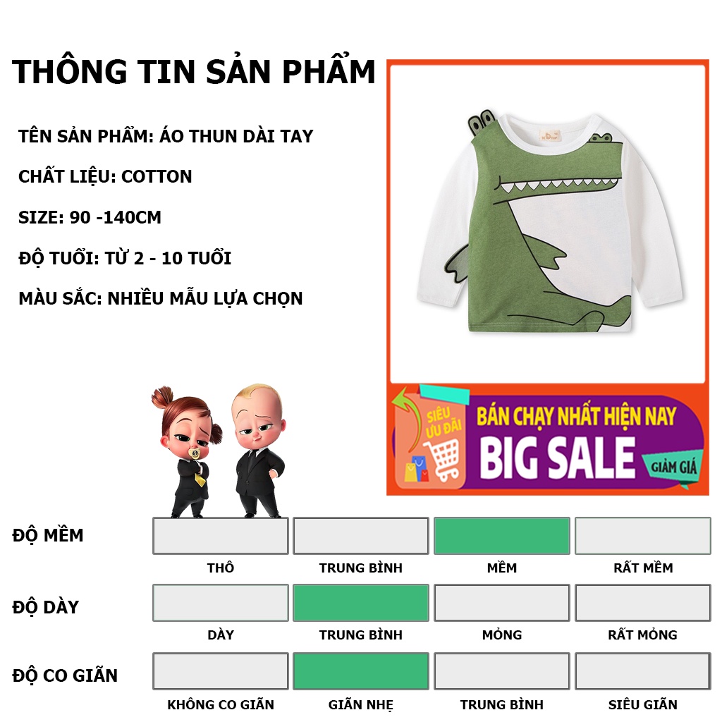 Áo thun bé trai BETOP áo thun dài tay cho bé họa tiết đáng yêu chất cotton hàng xuất khẩu