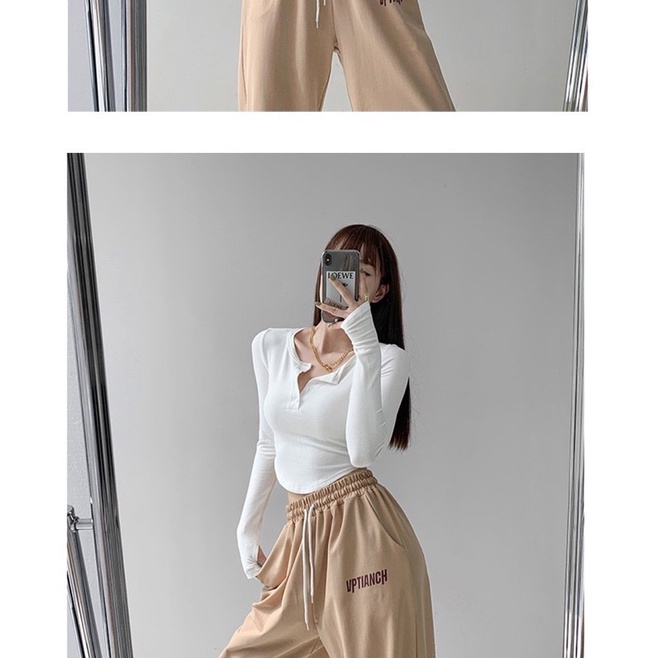 ÁO CROPTOP LAI BẦU TRỤ NÚT TAY DÀI SỎ NGÓN CHẤT ĐẸP