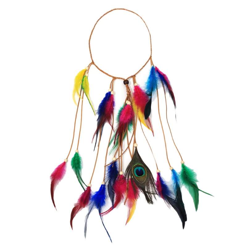 Băng Đô Bện Tóc Phối Lông Vũ Tua Rua Phong Cách Ấn Độ Bohemian