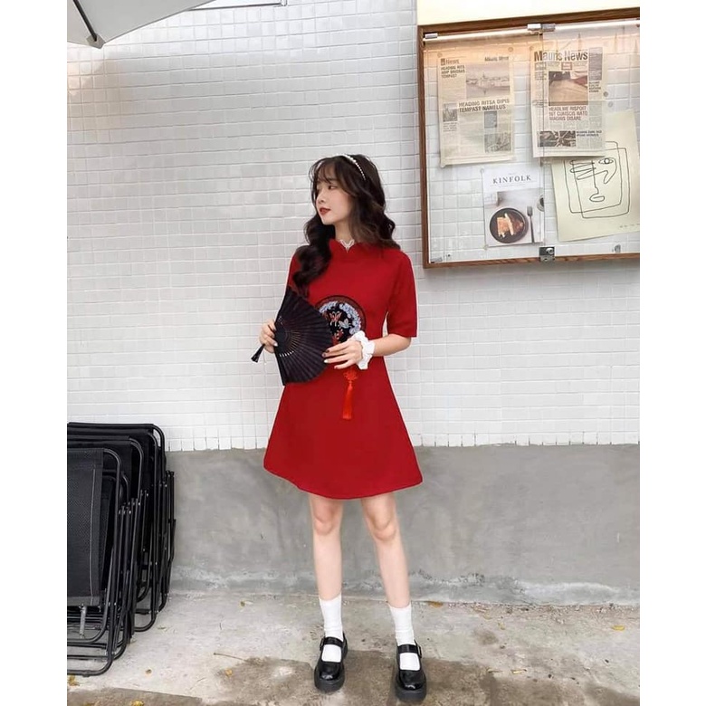 ĐẦM DỰ TIỆC GẤM ĐỎ TRUNG HOA CAO CẤP