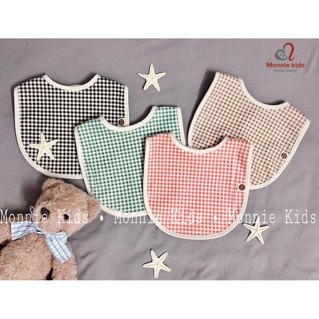 Yếm ăn dặm tròn bấm cúc cho bé Hàn Quốc, yếm ăn dặm cotton thấm hút - Monnie Kids