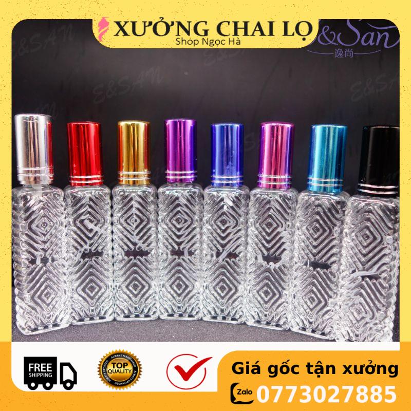 Chai lọ chiết nước hoa thủy tinh 12ml có Gân Nắp Vàng đựng dầu thơm , phụ kiện du lịch