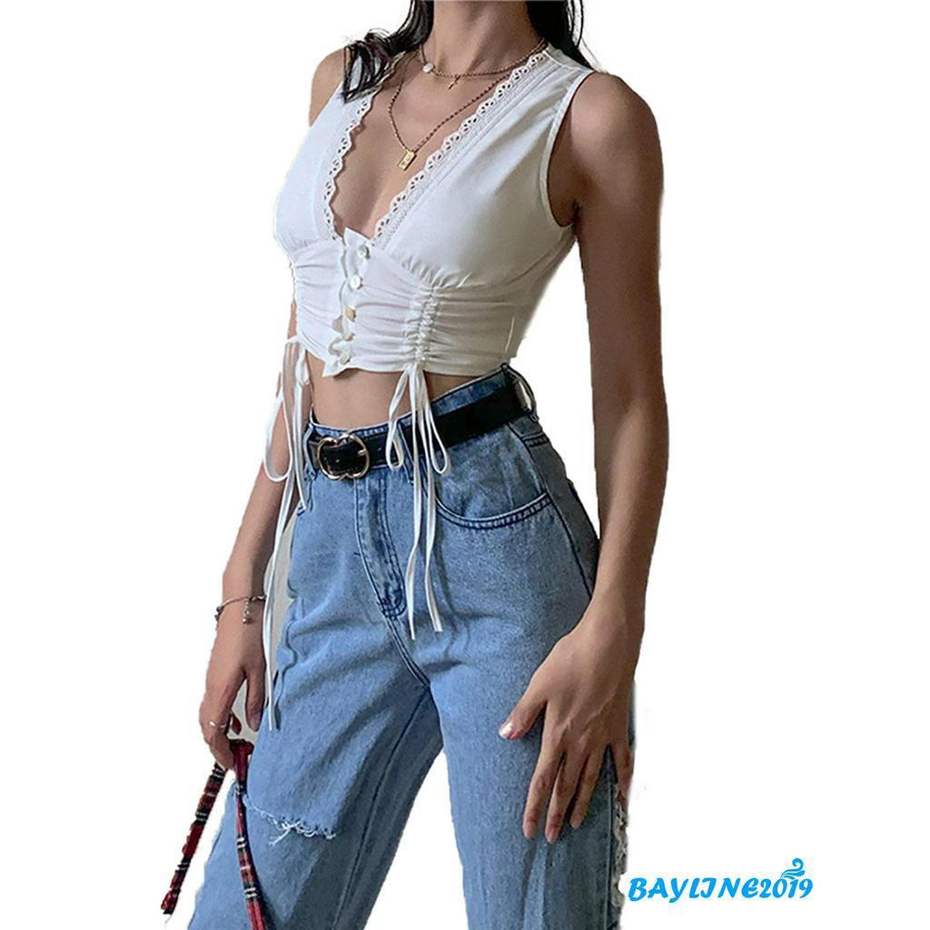 Áo Crop Top Không Tay Cổ Chữ V Gợi Cảm Dành Cho Nữ