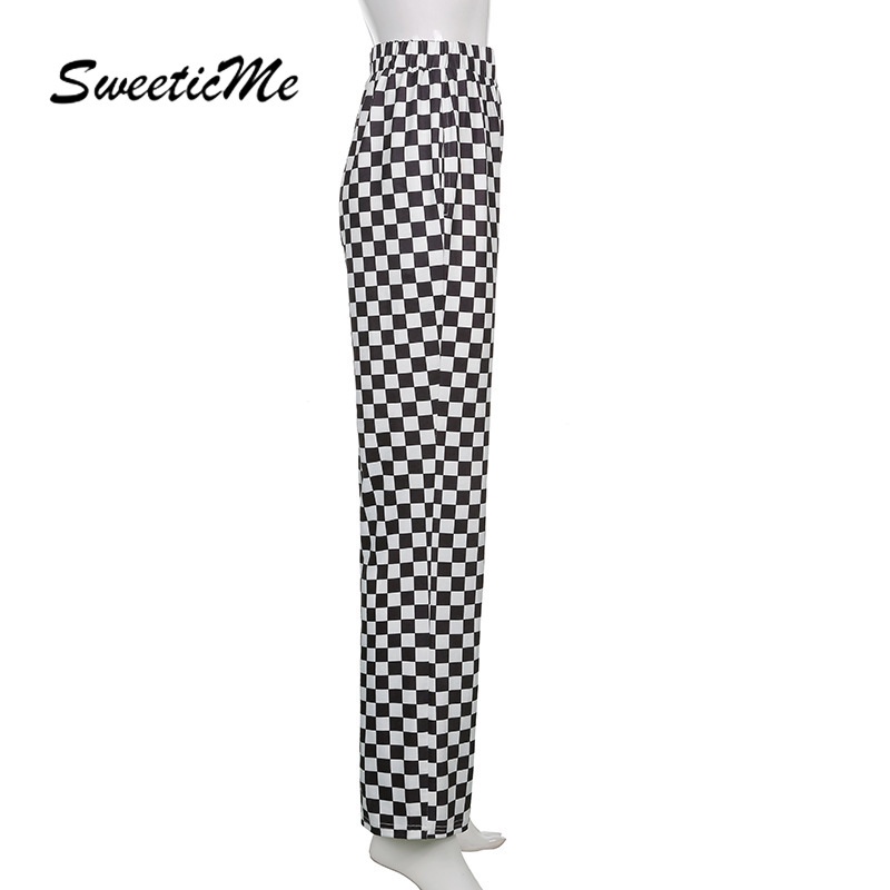 Sweeticme Quần Dệt Kim Ống Suông Họa Tiết Kẻ Sọc Tương Phản Cho Nữ