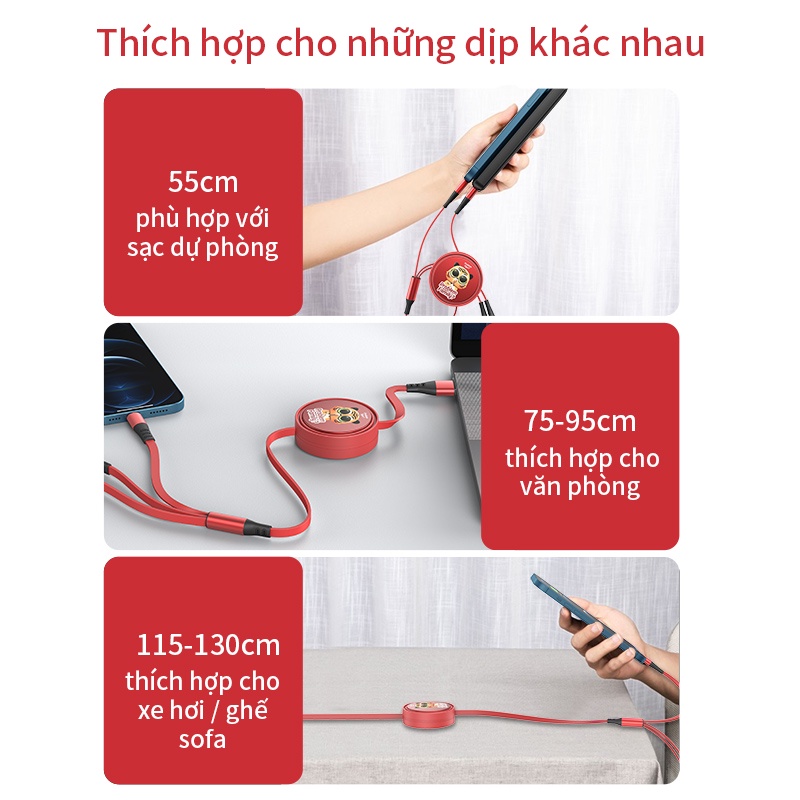 Dây Cáp Sạc Nhanh BASIKE 3 Trong 1 Tiện Lợi Cổng Micro USB Type C