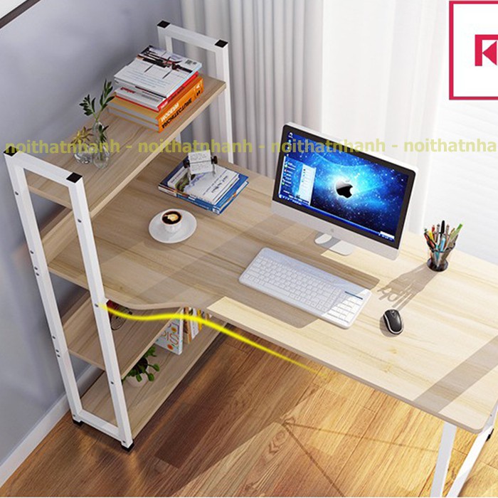 Bàn làm việc kèm giá sách, đã định vị các lỗ lắp ráp nên tháo lắp rất dễ dàng (tặng gương soi gỗ để bàn ) | BigBuy360 - bigbuy360.vn