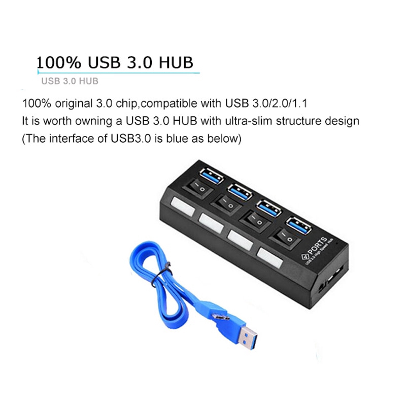 Hub 4 cổng USB 3.0 có công tắc bật/tắt cho PC/Laptop