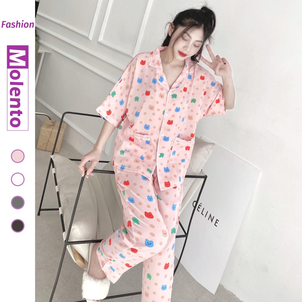 Đồ Bộ Pijama Cánh Dơi MOLENTO Bộ Ngủ Tay Ngắn Lụa Mango Mềm Mịn Mát Chống Nhăn Xù Thấm Hút Tốt - M49
