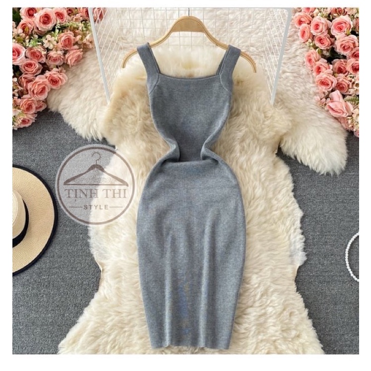 Đầm body len dây bảng lớn, đầm dây sát nách