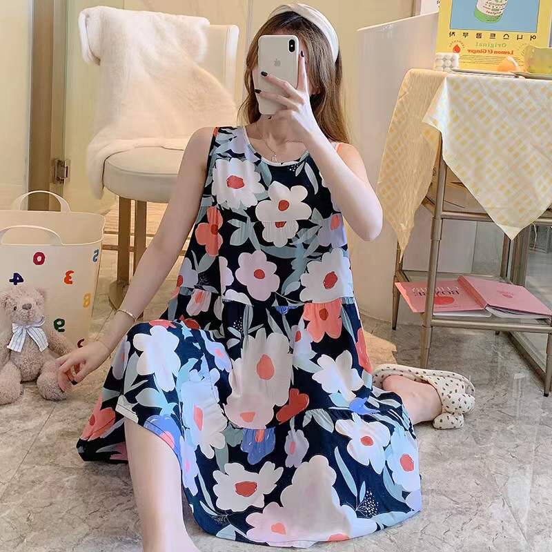 Váy ngủ lanh, váy bầu size to mềm mịn mát free size 40-80kg