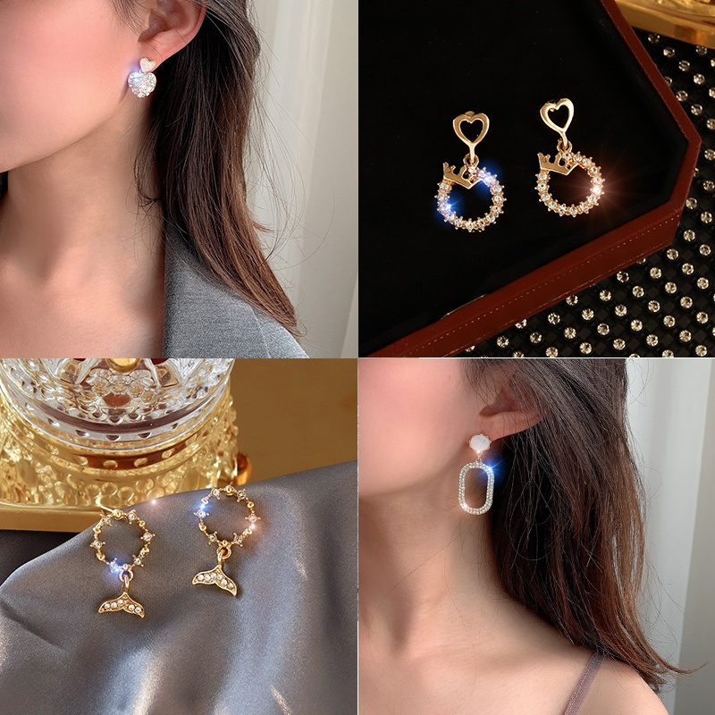 Bông Tai Mạ Vàng Đính Đá Nhân Tạo Thời Trang
