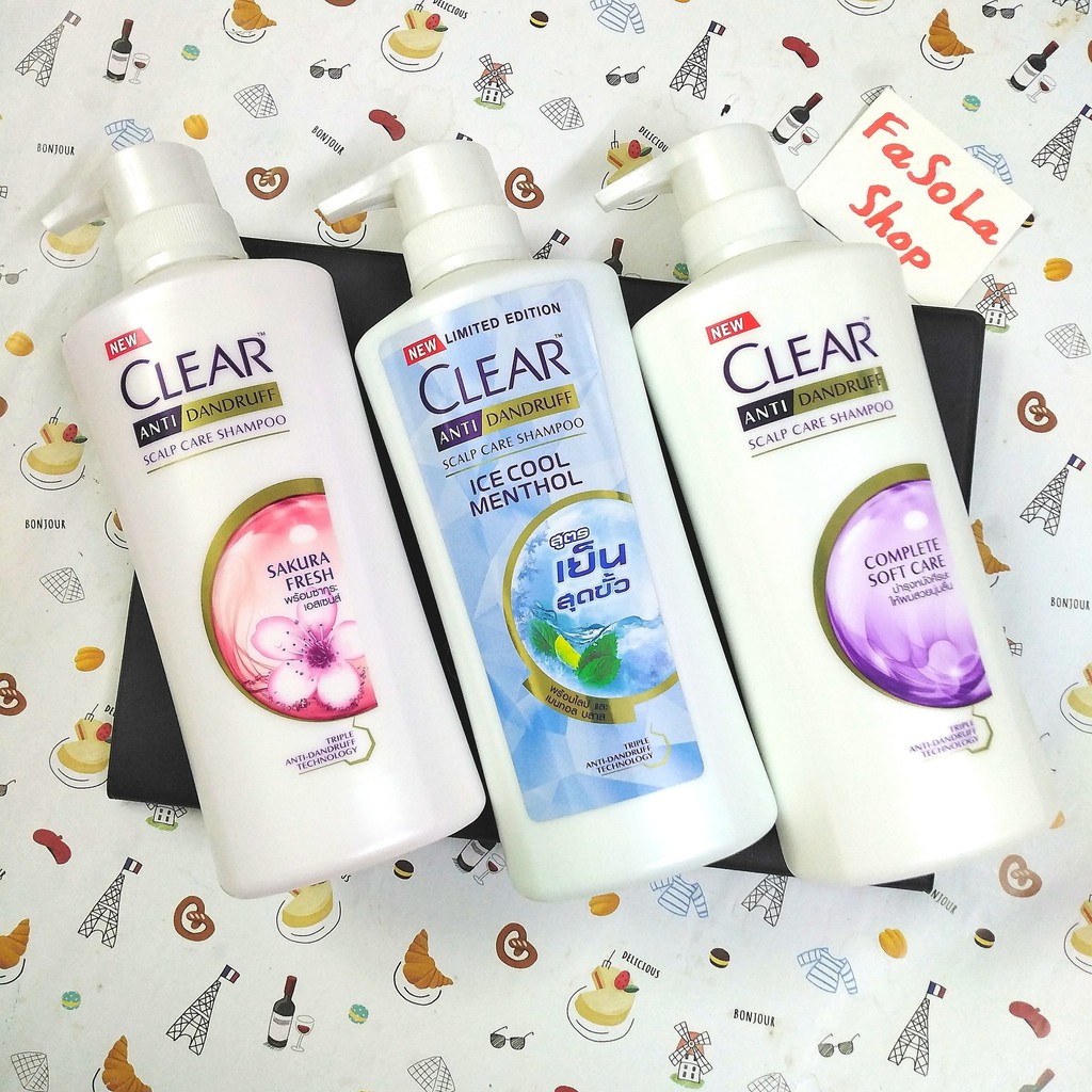 Dầu gội CLEAR Thái Lan 480ml các mùi mẫu mới 🇹🇭 bạc hà, hoa anh đào, thảo mộc Unilever