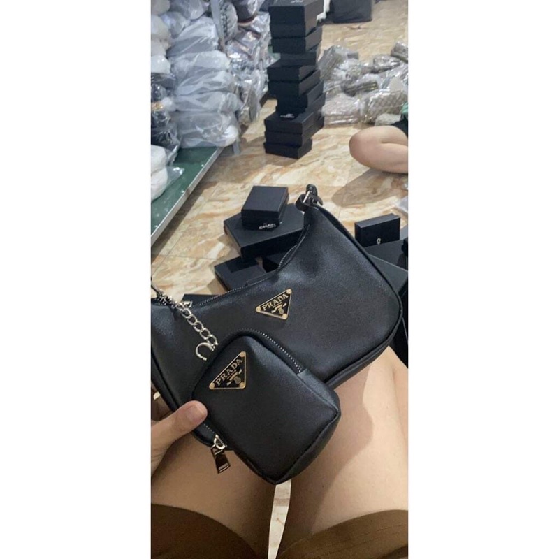 Túi đeo chéo nữ p.r.a.d.a có dây xích kèm túi nhỏ size 22 siêu đẹp