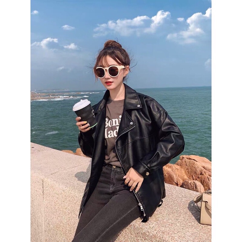 Áo da biker nữ
