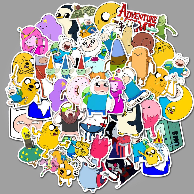 Set 50 miếng sticker dán trang trí chống thấm hình Adventure Time dễ thương