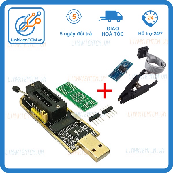 Máy nạp rom CH341A combo kèm kẹp nạp nhanh trực tiếp trên main board (Giá cả bộ)