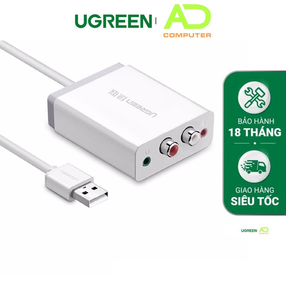 Bộ chuyển âm thanh USB ra 2 đầu 3.5mm (tai nghe+Mic) và 2 đầu hoa sen (RCA) UGREEN 30521