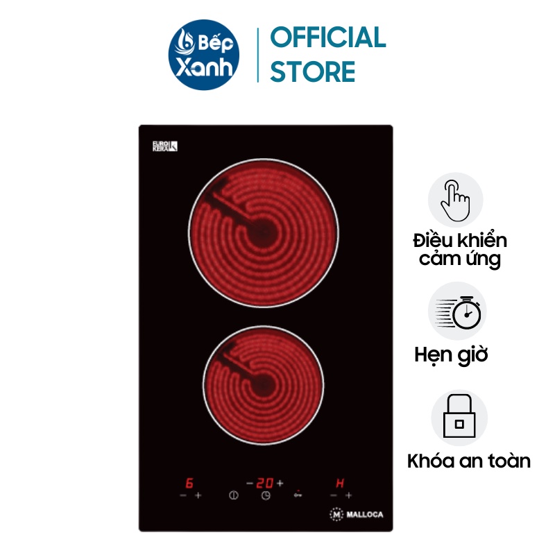 Bếp điện Domino 2 vùng nấu Malloca MDH-02R - Công suất 3000W