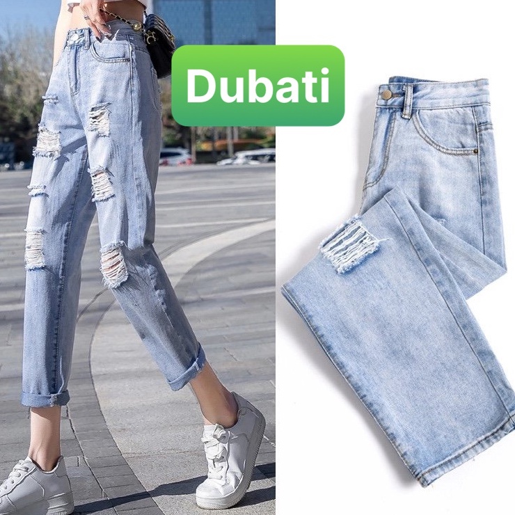 QUẦN JEAN NỮ CHẤT BÒ XANH  LƯNG CAO NÂNG MÔNG RÁCH KIỂU SIÊU HOT HÀN QUỐC NEW TREND- DB 3081- DUBATI FASHION