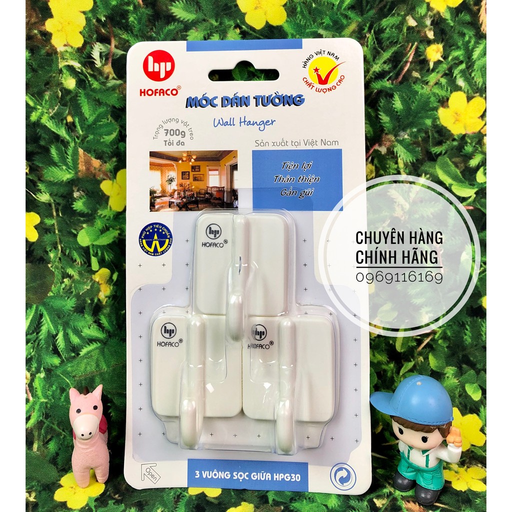 Móc dán tường trang trí bằng nhựa cao cấp chính hãng HOFACO - Móc 3 vuông sọc giữa HPG30