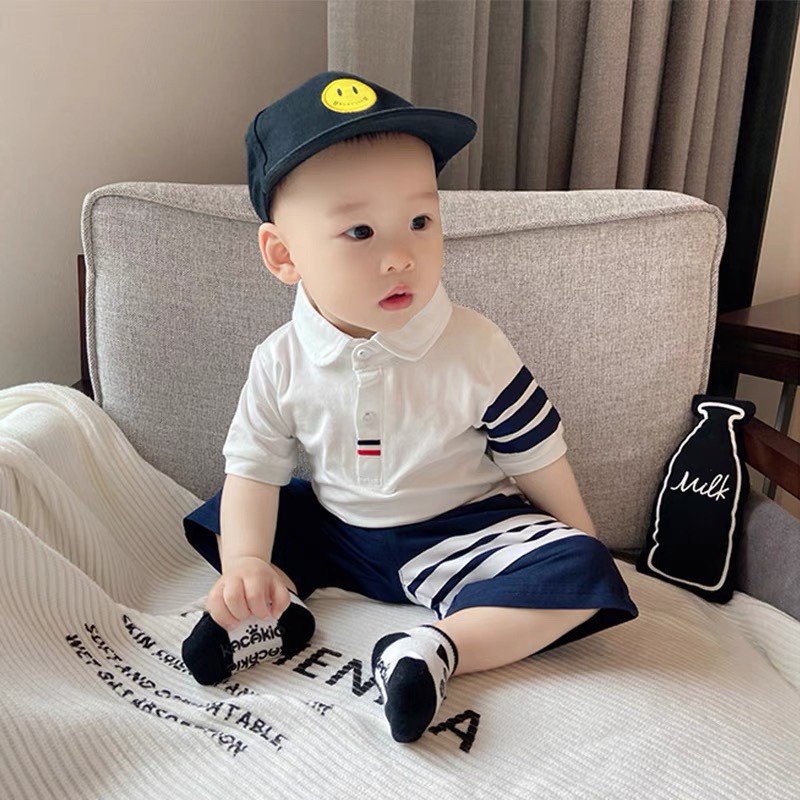 Bộ cộc tay áo polo phối kẻ cực đẹp cho bé trai bé gái