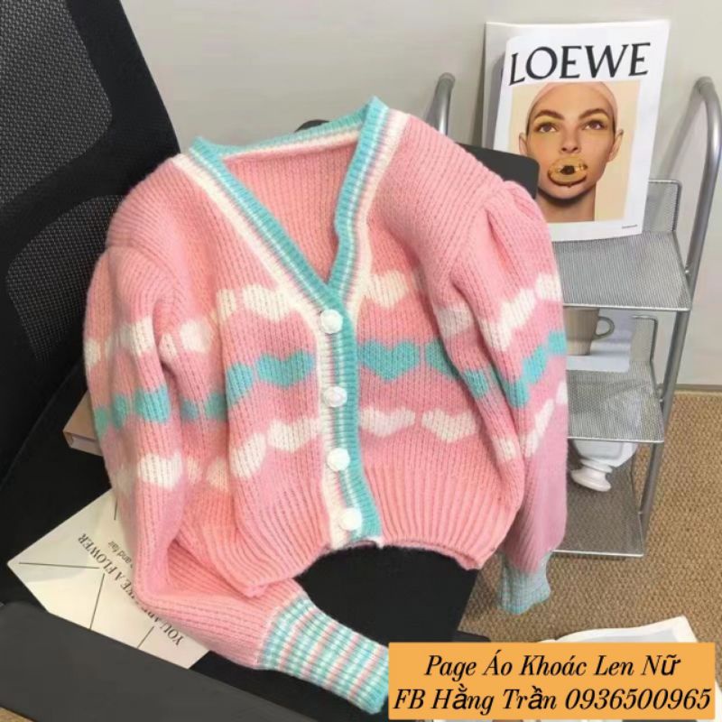 Mã giảm giá mới Áo khoác cardigan len dáng lửng họa tiết hình tim.
