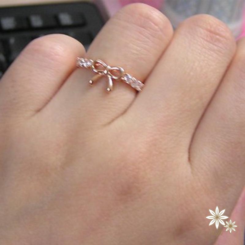 【kifli】 Nhẫn nơ hợp kim đính đá thanh lịch và nữ tính