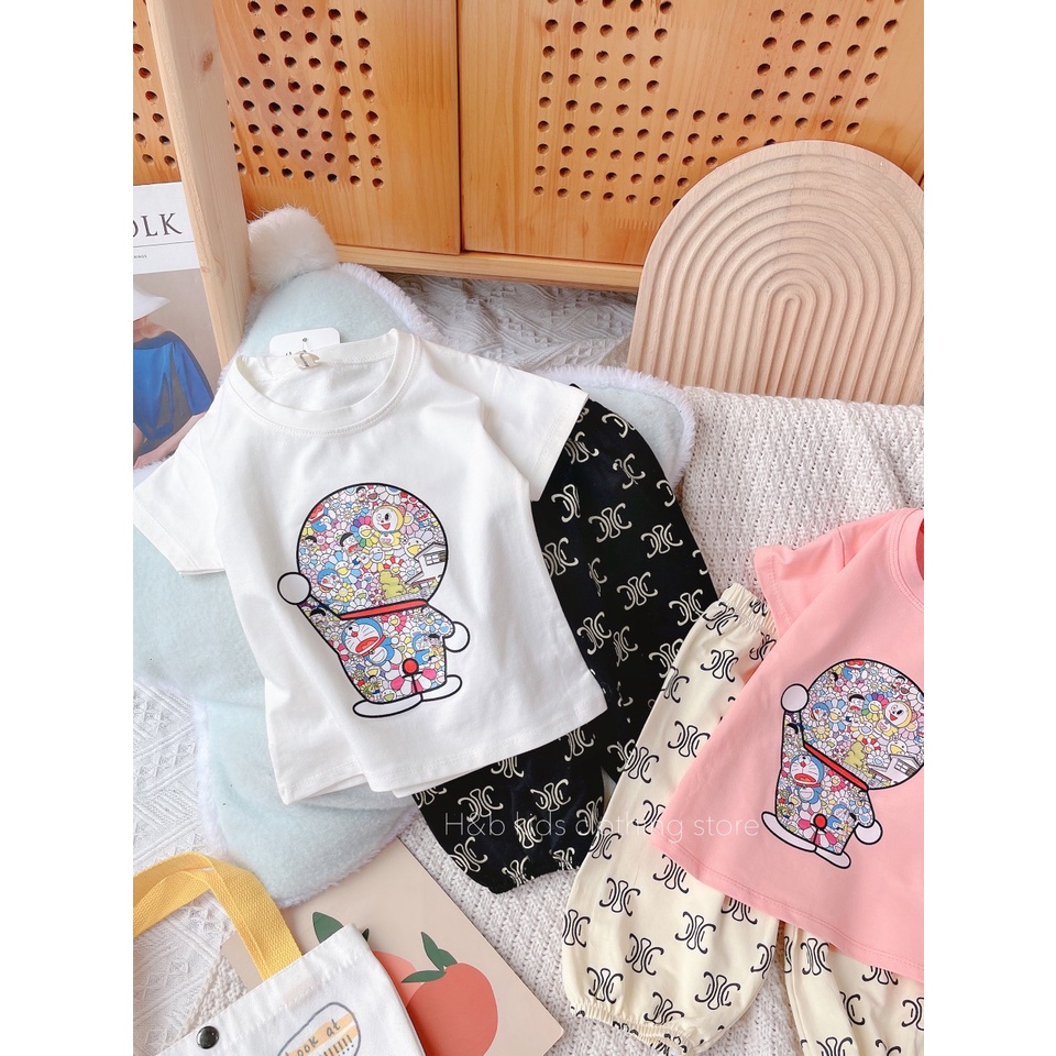 Bộ cộc tay  DOREMON  QUẦN LỬNG  bé gái cotton 4c size 7-20kg