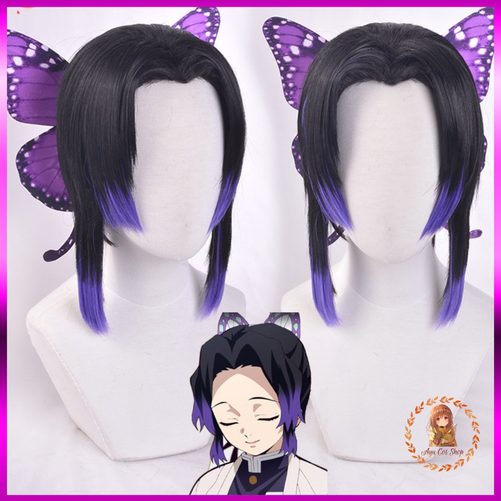 Wig/tóc giả cosplay Kochou Shinobu không búi Trùng Trụ Kimetsu no Yaiba demon slayer