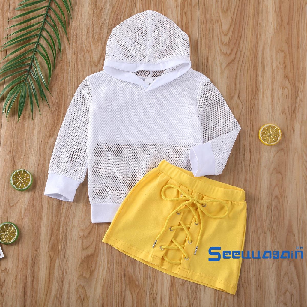 Set áo hoodie + chân váy lưới dễ thương cho bé gái