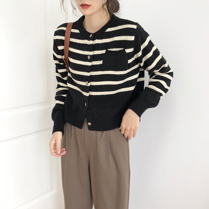 Áo khoác cardigan dày dáng rộng họa tiết kẻ sọc phong cách Hàn Quốc mới dành cho nữ