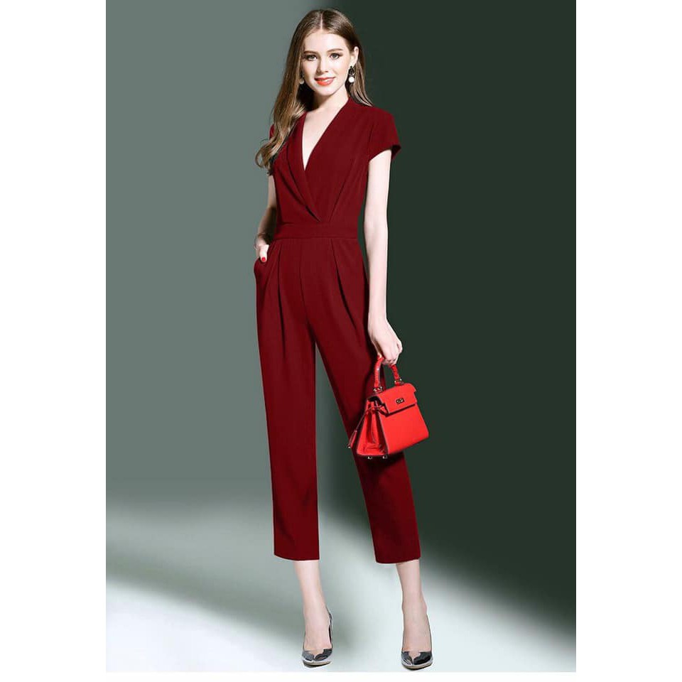 Bộ đồ bay - Jumpsuit lụa cổ V cao cấp 2 màu