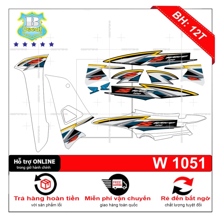 ( Quí khách vui lòng mang ra tiệm cho thợ dán ) Tem wave S 100 2016 sọc trắng