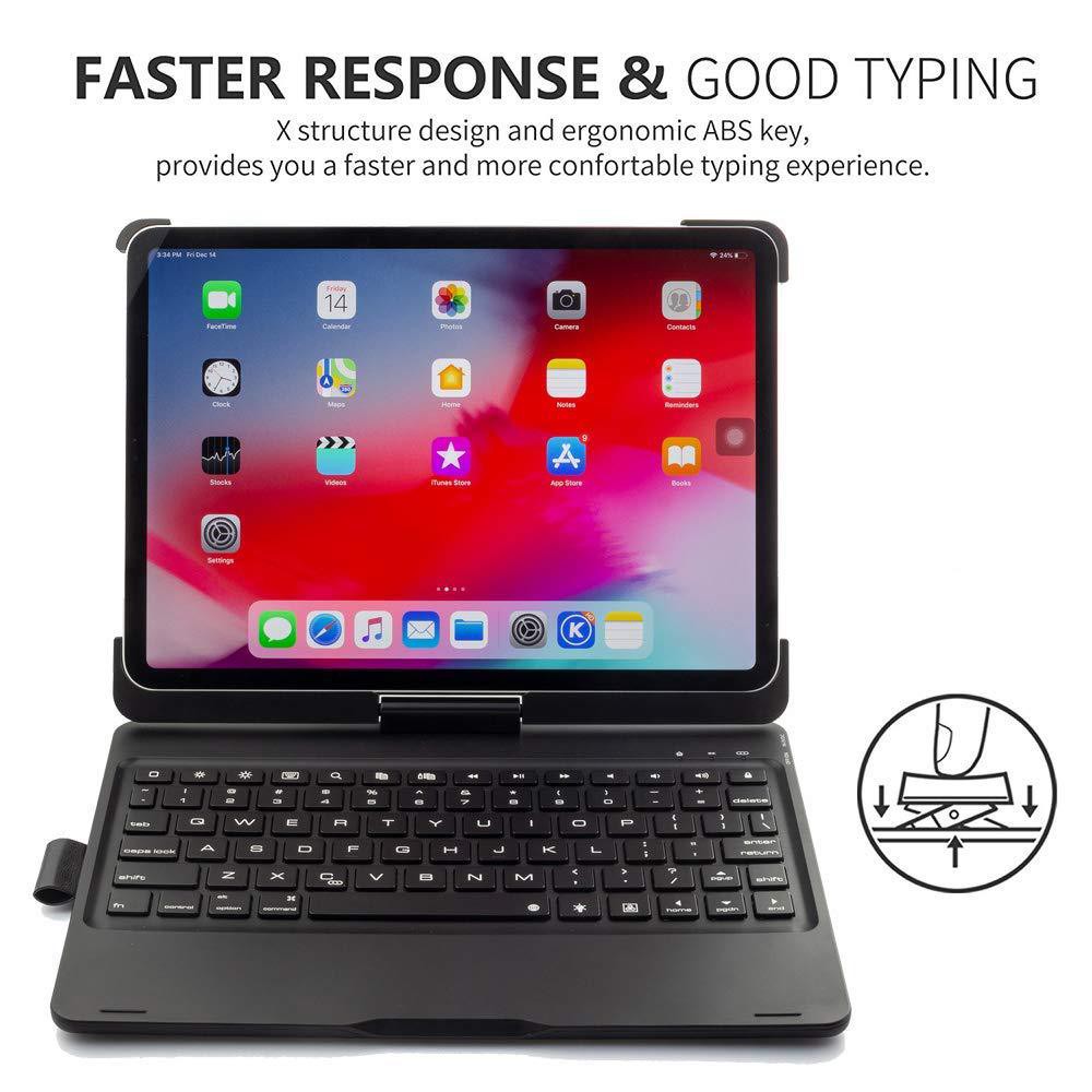 Bàn phím Bluetooth 4.0 cho iPad 11 inch ốp lưng xoay 360° đèn nền 7 màu