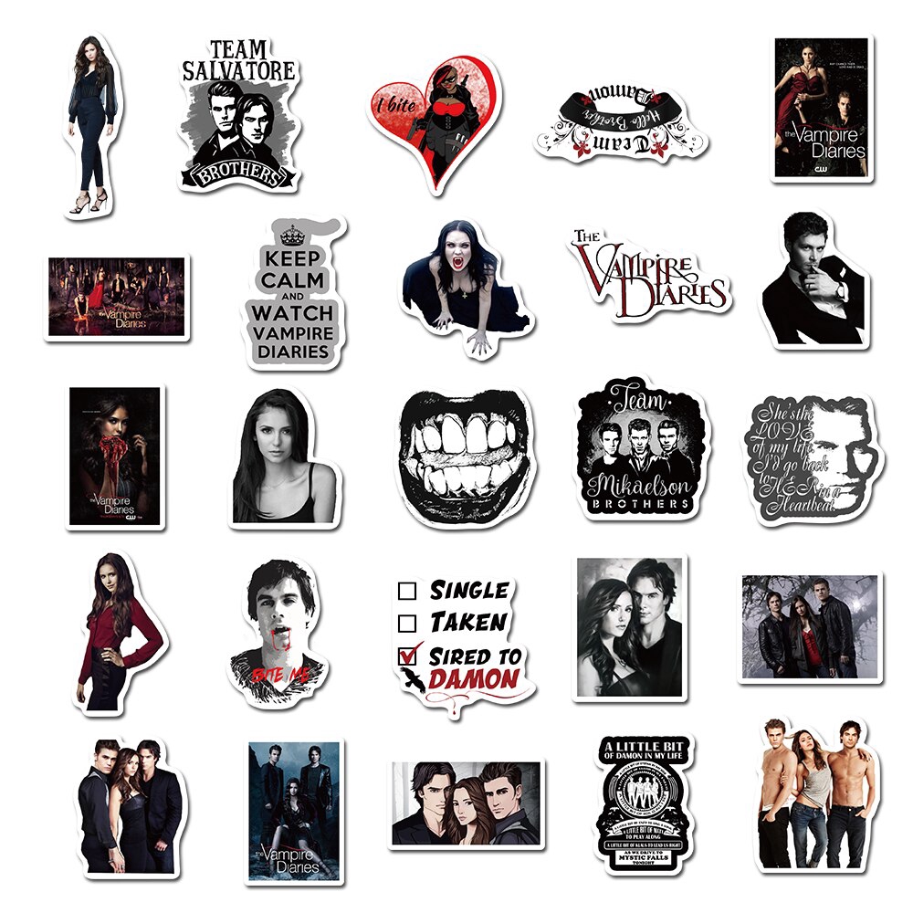 Set 50 sticker phim Mỹ The Vampire Diaries chống thấm nước độc đáo trang trí đồ chơi/ ván trượt/ máy tính trẻ em