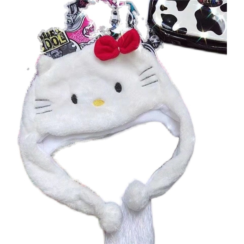 Japanese Cute Kitty Cat Hat Soft Girl Cartoon Plush Hat Hot Y2k Style Girl Cat Bow Sweet Wind Pullover Decoration